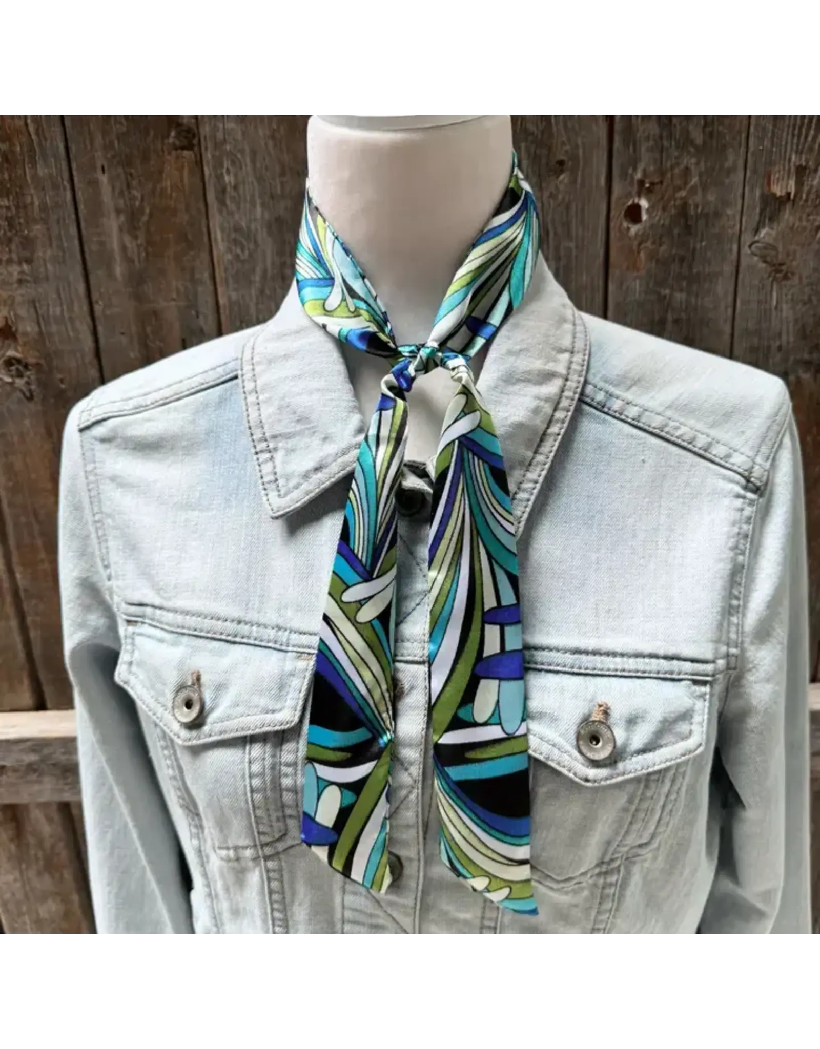 TWILLY BLUE AND GREEN STRIPE SKINNY NECK SCARF