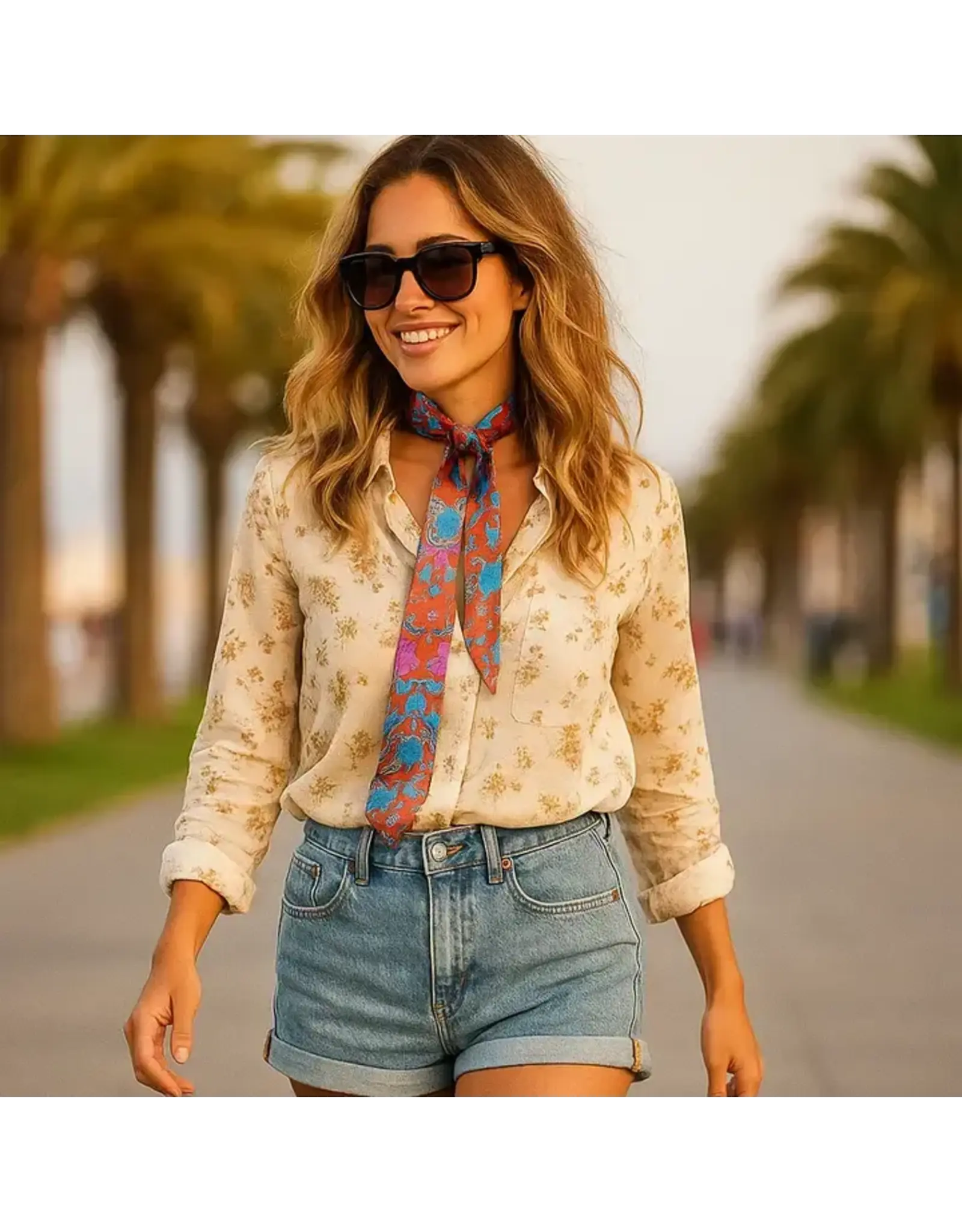 TWILLY RUST & BLUE FLORAL PATTERN SKINNY NECK TIE