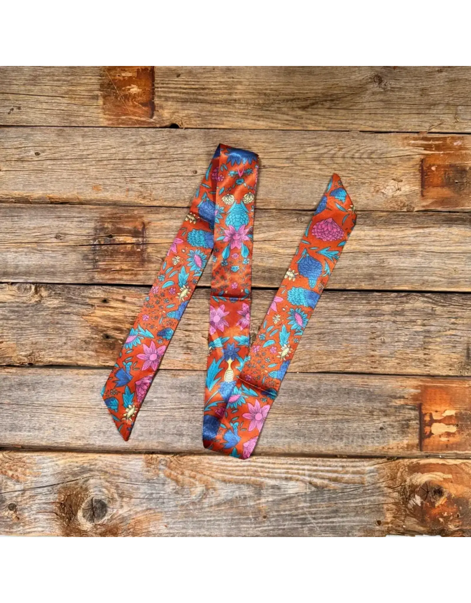 TWILLY RUST & BLUE FLORAL PATTERN SKINNY NECK TIE