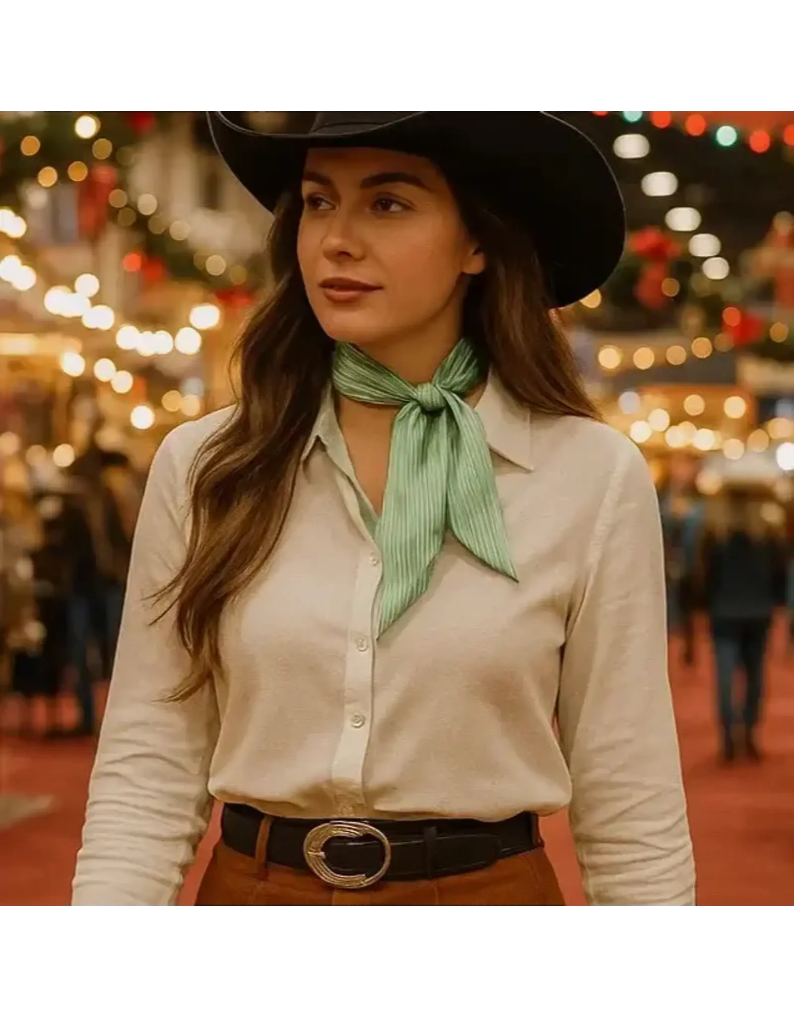 TWILLY GREEN AND WHITE STRIPE NECK SCARF