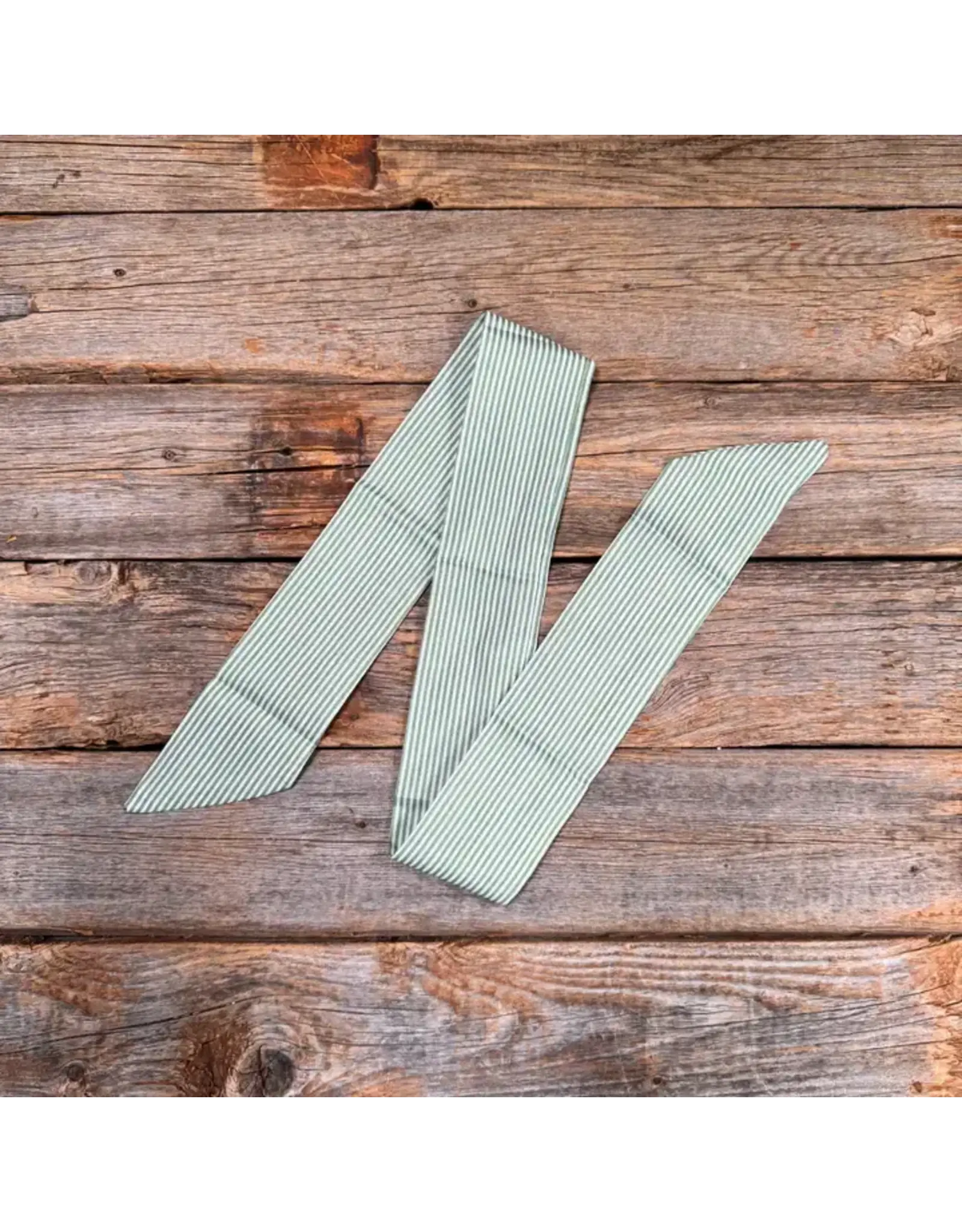 TWILLY GREEN AND WHITE STRIPE NECK SCARF