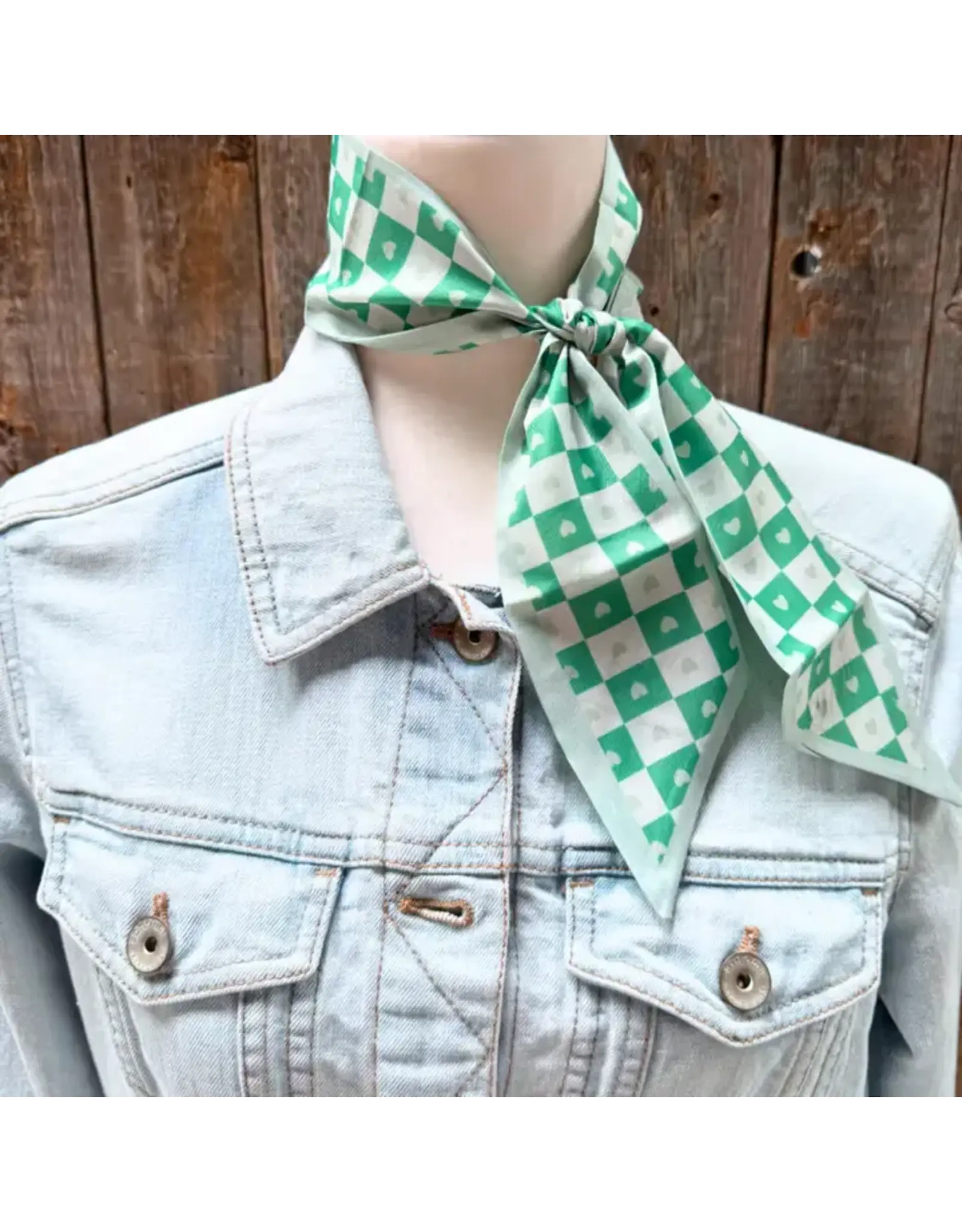 TWILLY GREEN AND WHITE CHECKERED WITH GREEN HEARTS