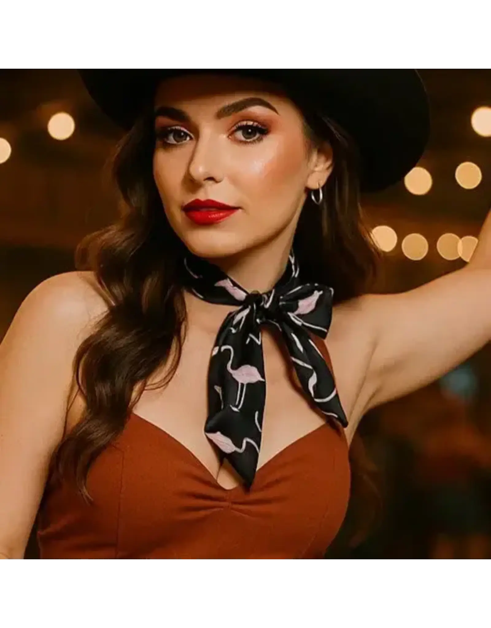 TWILLY NAVY WITH FLAMINGOS SKINNY NECK SCARF