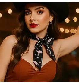 TWILLY NAVY WITH FLAMINGOS SKINNY NECK SCARF