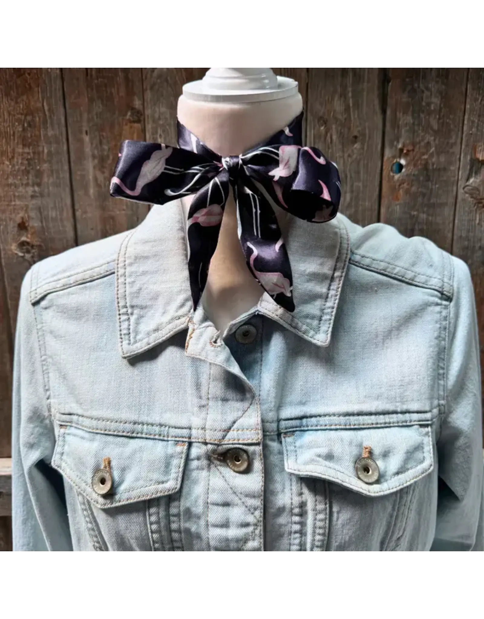 TWILLY NAVY WITH FLAMINGOS SKINNY NECK SCARF