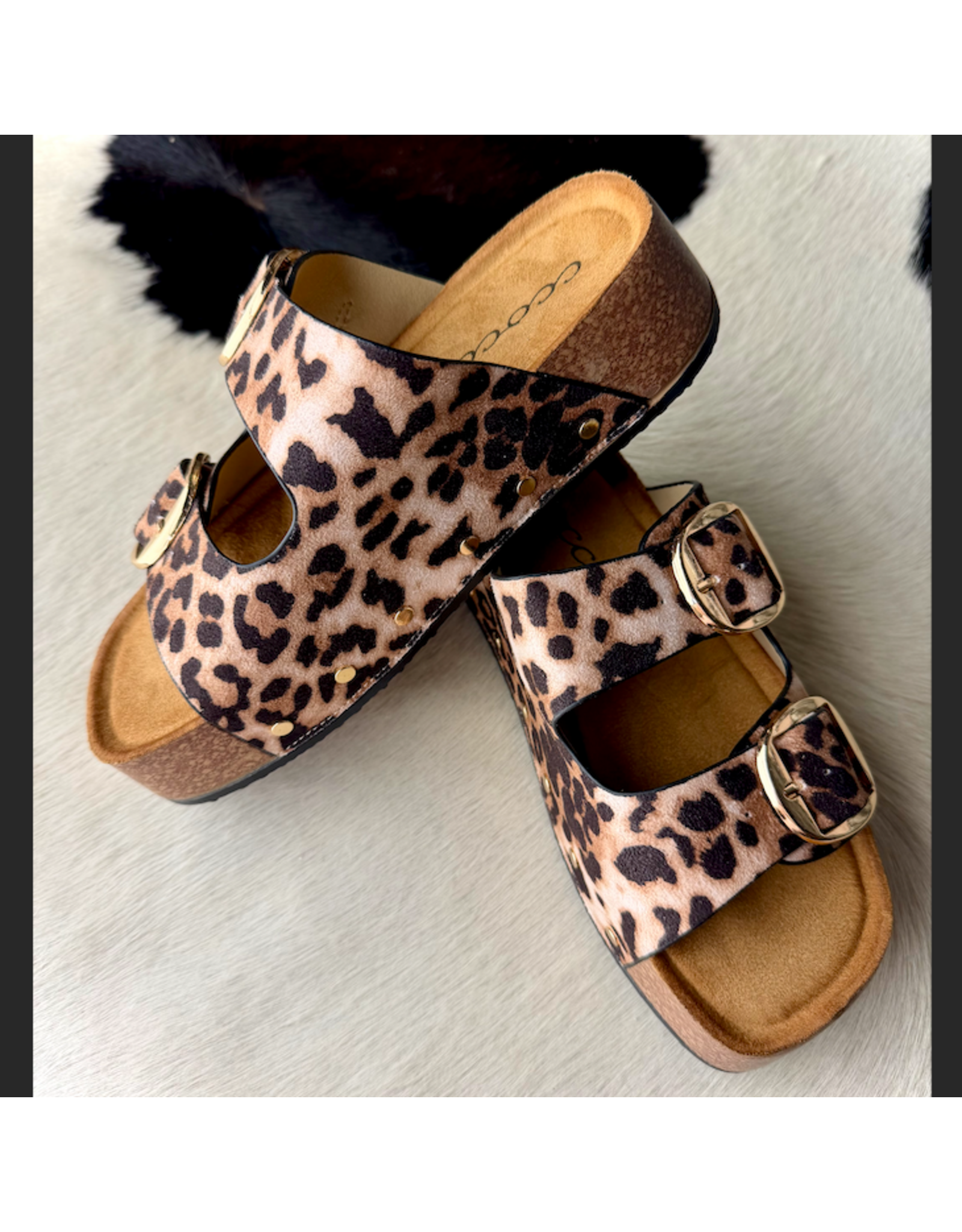 CCOCCI SANDALS WMS LEOPARD PLATFORM DOUBLE STRAP W/ METAL BUCKLES