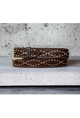 RANGER BELT CO BELT FLORAL TOOLED W/ CURVING WHITE BUCKSTITCH