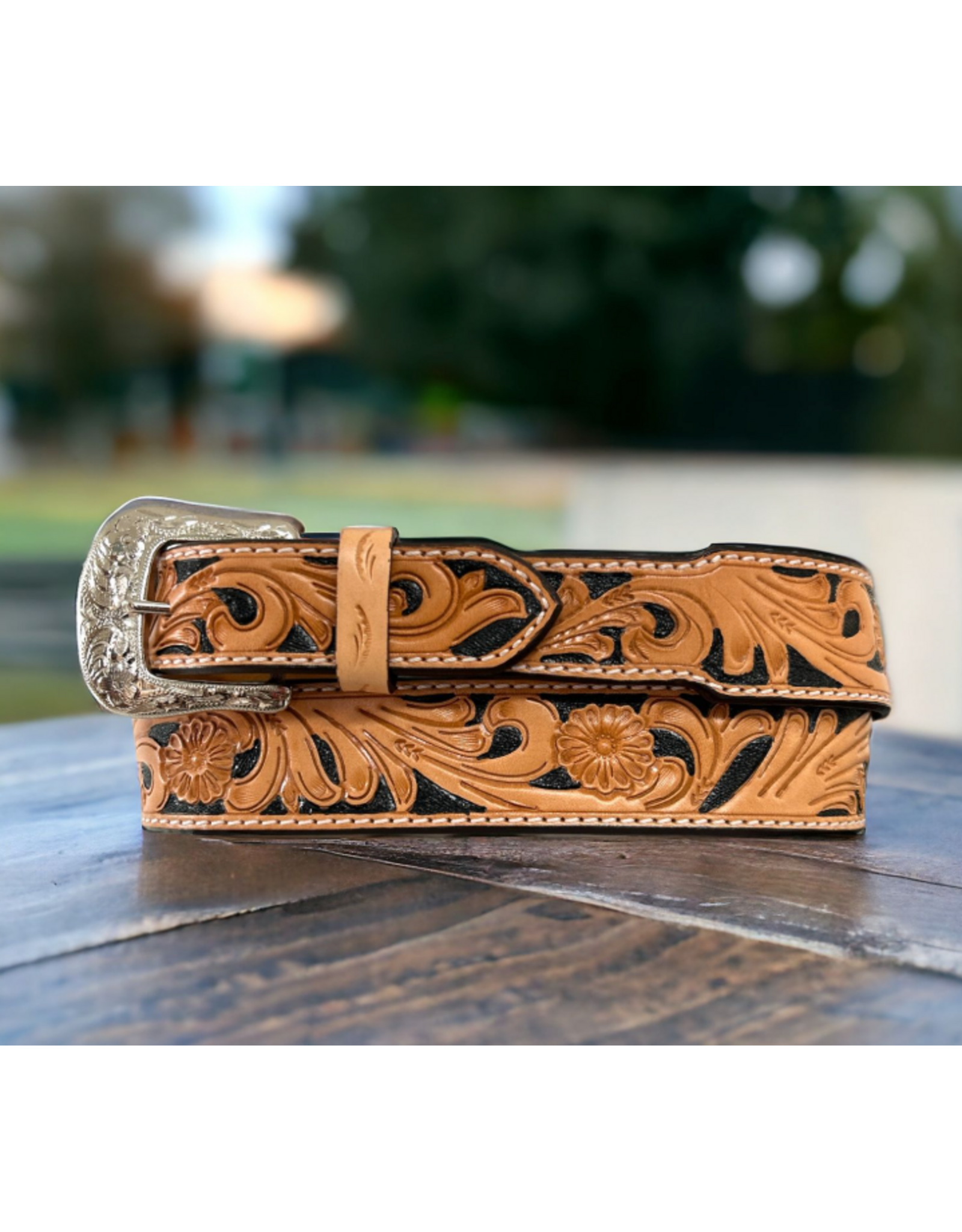TWISTED X BELT TAPERED BILLET TOOLED FLORAL TAN/BLACK