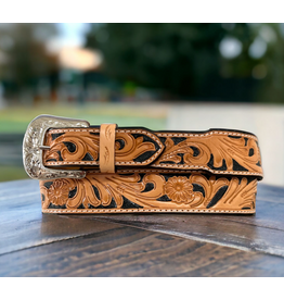 TWISTED X BELT TAPERED BILLET TOOLED FLORAL TAN/BLACK