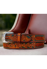 RANGER BELT CO BELT FLORAL TOOLED HANDPAINTED TURQ INLAY