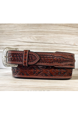 BELT MENS LEATHER TOOLED W/ BSKT WEAVE TAPERED