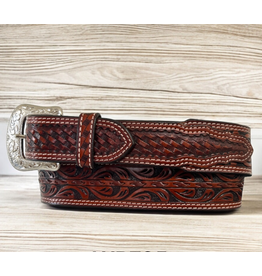 BELT MENS LEATHER TOOLED W/ BSKT WEAVE TAPERED