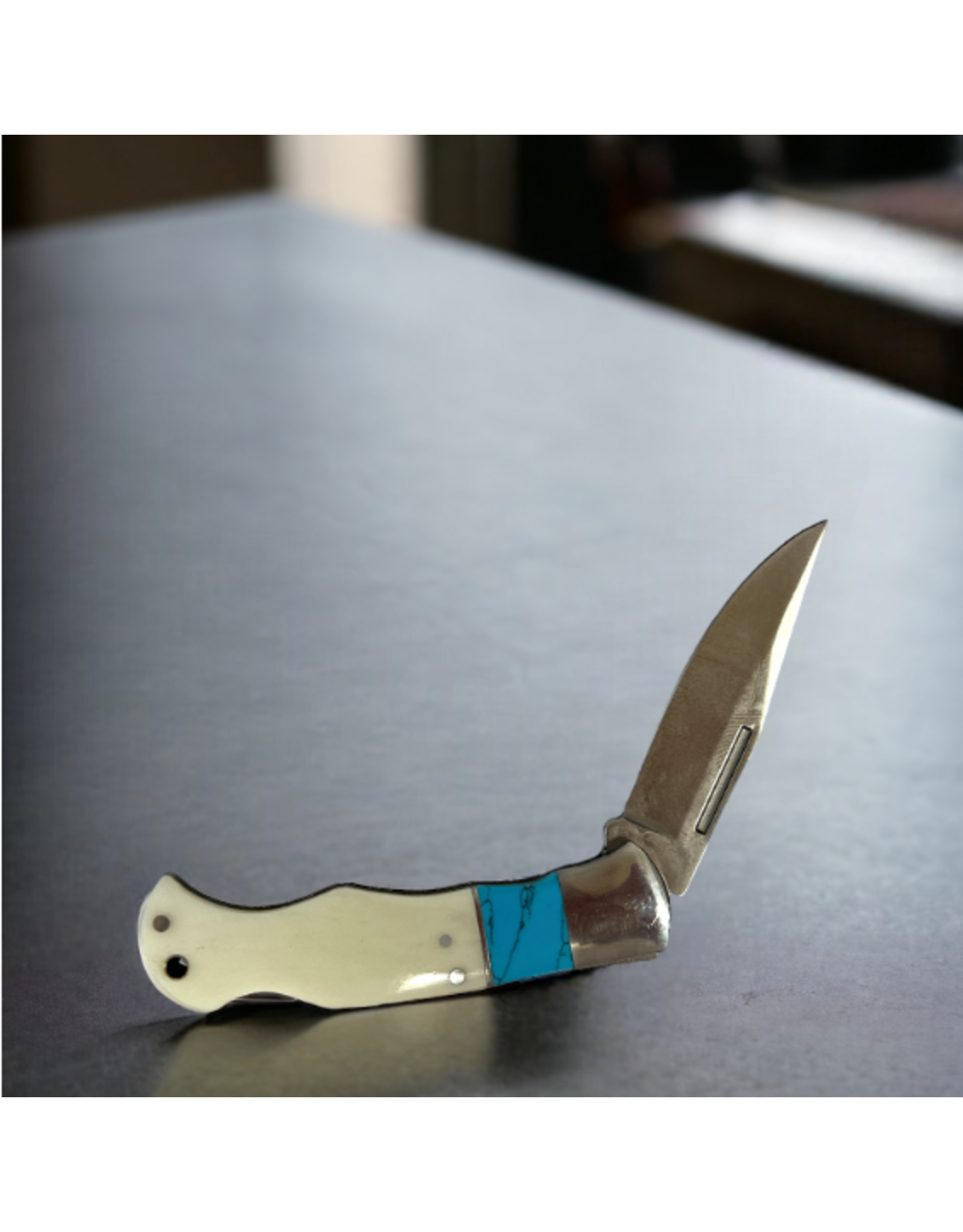 KNIFE CIRCLE SH CUTLERY 3.5" BLUE BABY FAUX TURQ