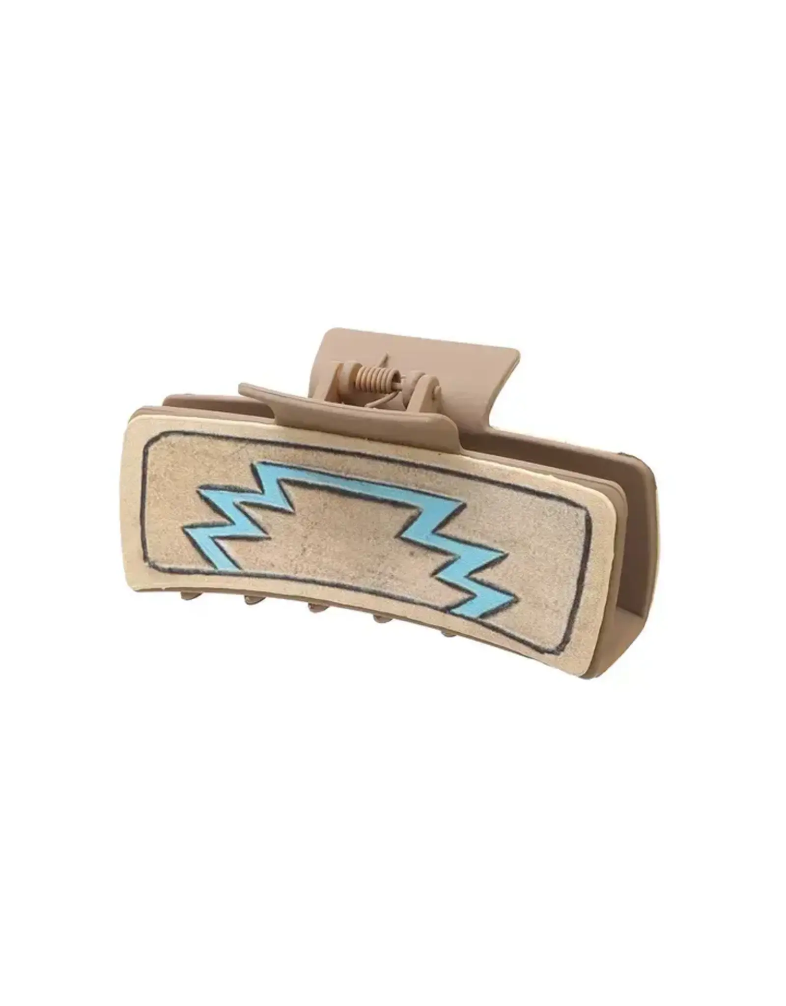 CLAW CLIP BLACK WITH LEATHER PATCH BLUE AZTEC