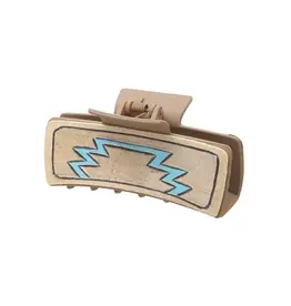 CLAW CLIP BLACK WITH LEATHER PATCH BLUE AZTEC