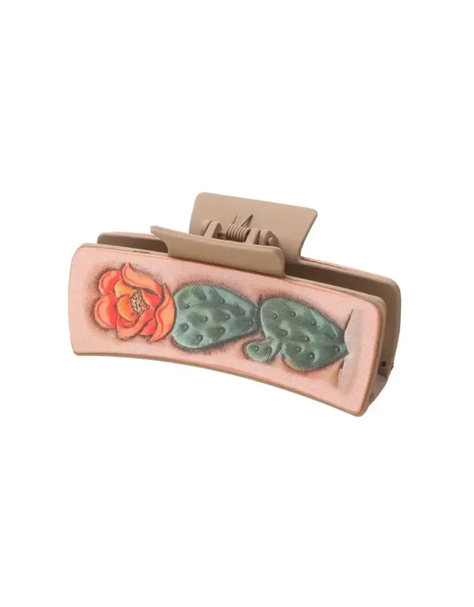 CLAW CLIP TAN WITH LEATHER PATCH CACTUS