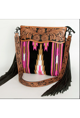 PURSE AMERICAN DARLING TOOLED LEATHER SADDLE BLANKET PINK BLACK