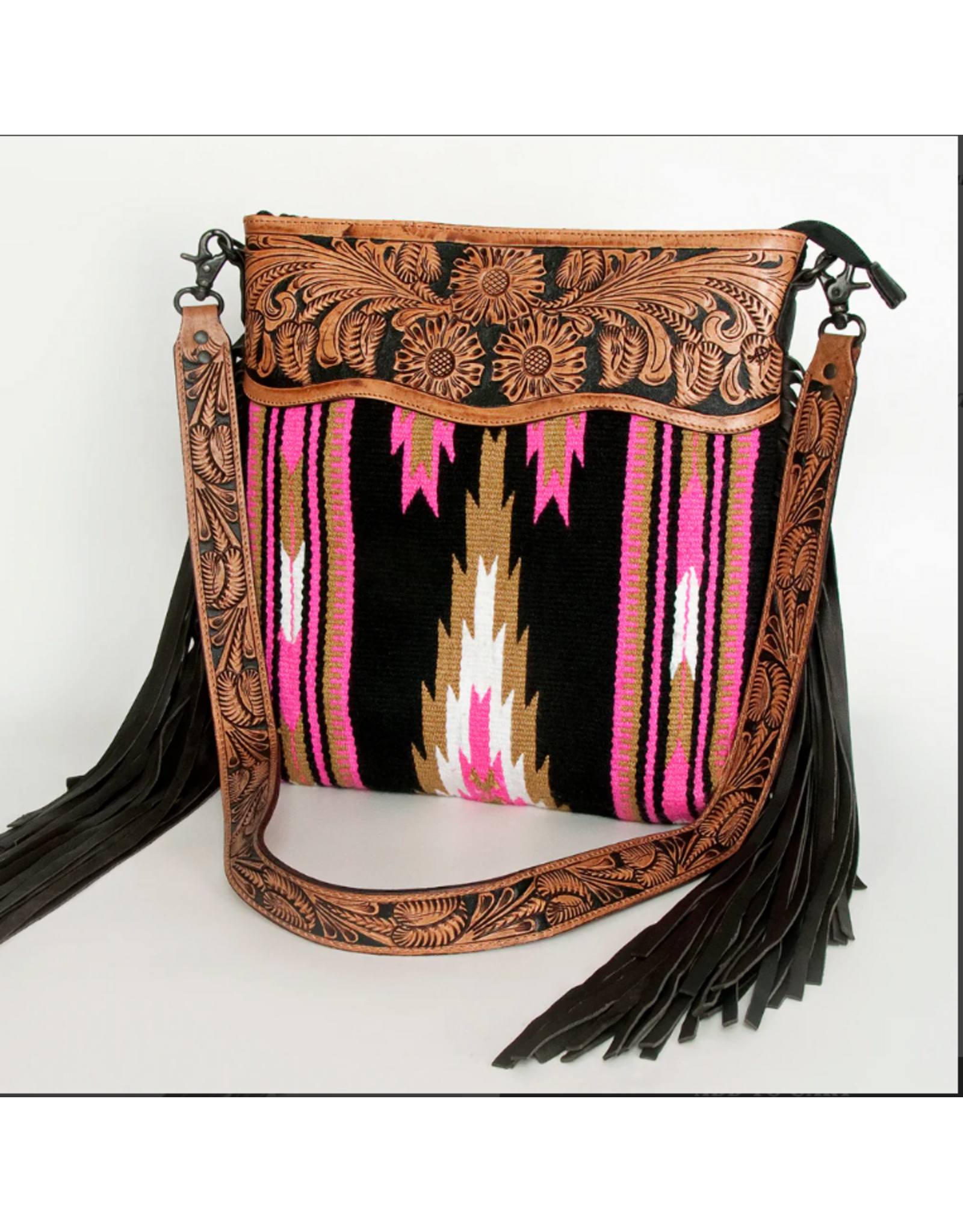 PURSE AMERICAN DARLING TOOLED LEATHER SADDLE BLANKET PINK BLACK