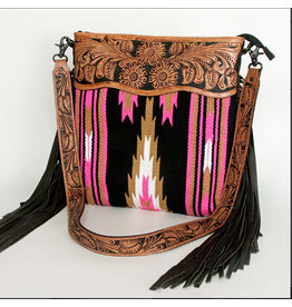 PURSE AMERICAN DARLING TOOLED LEATHER SADDLE BLANKET PINK BLACK