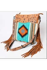 PURSE AD CROSSBODY SADDLE BLANKET TURQ & ORANGE TOOLED LEATHER