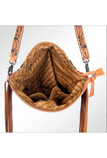 PURSE AD CROSSBODY SADDLE BLANKET TURQ & ORANGE TOOLED LEATHER