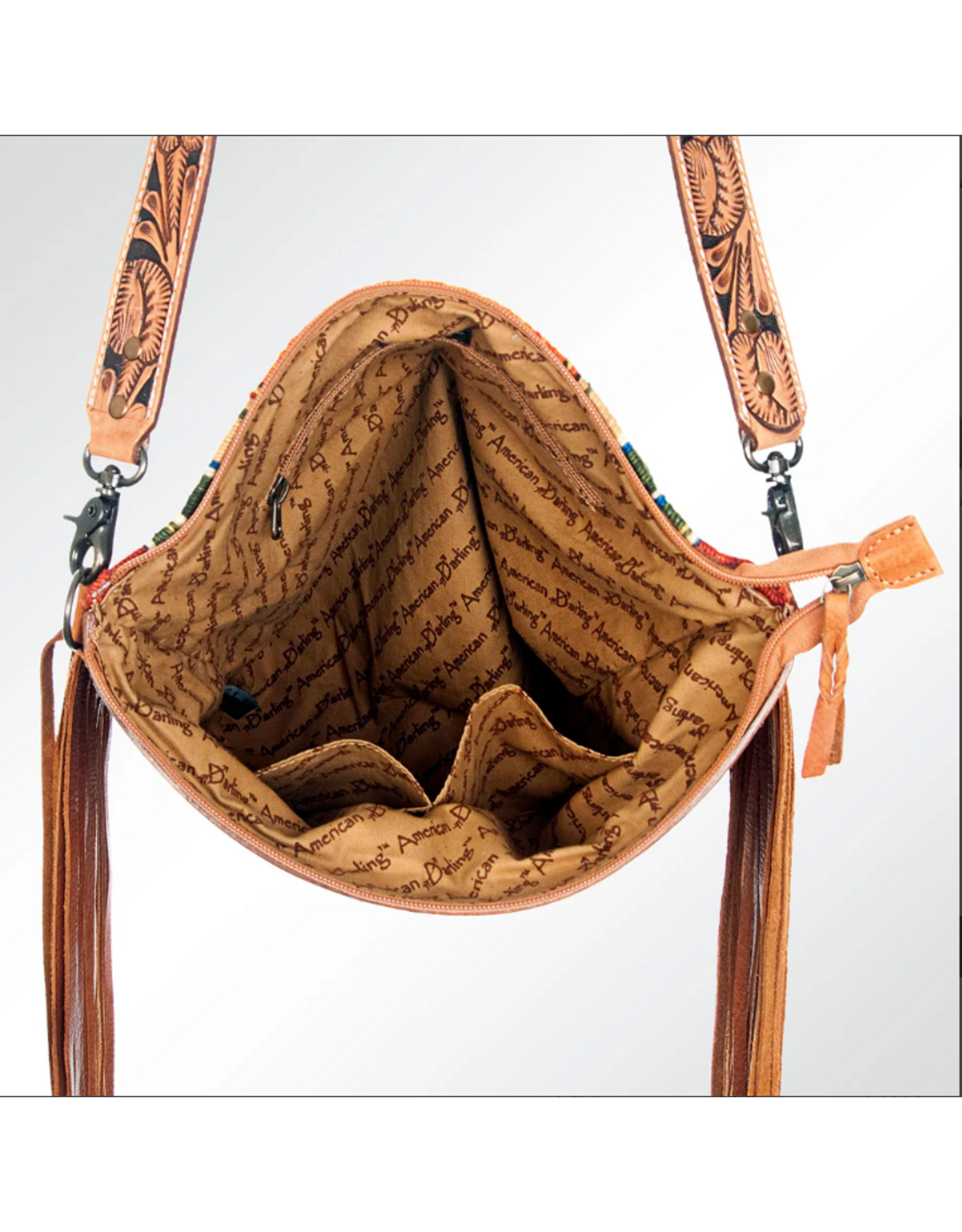 PURSE AD CROSSBODY SADDLE BLANKET TURQ & ORANGE TOOLED LEATHER