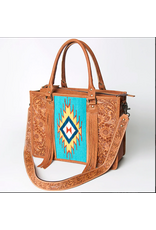 PURSE AD TOTE TOOLED LEATHER WITH SADDLE BLANKET TURQ