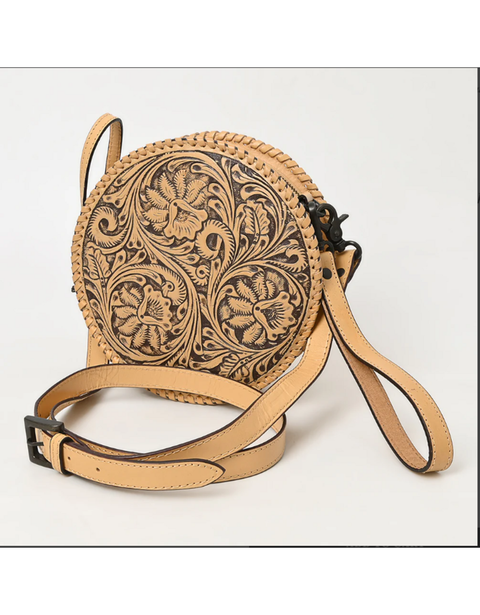 PURSE AD CANTEEN ROUND TOOLED LEATHER