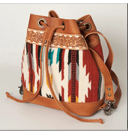 PURSE AD TOOLED LEATHER BUCKET WITH WOOL BLANKET WEAVE