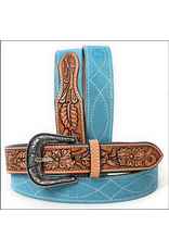 BELT TOOLED LEATHER SUEDE BLUE