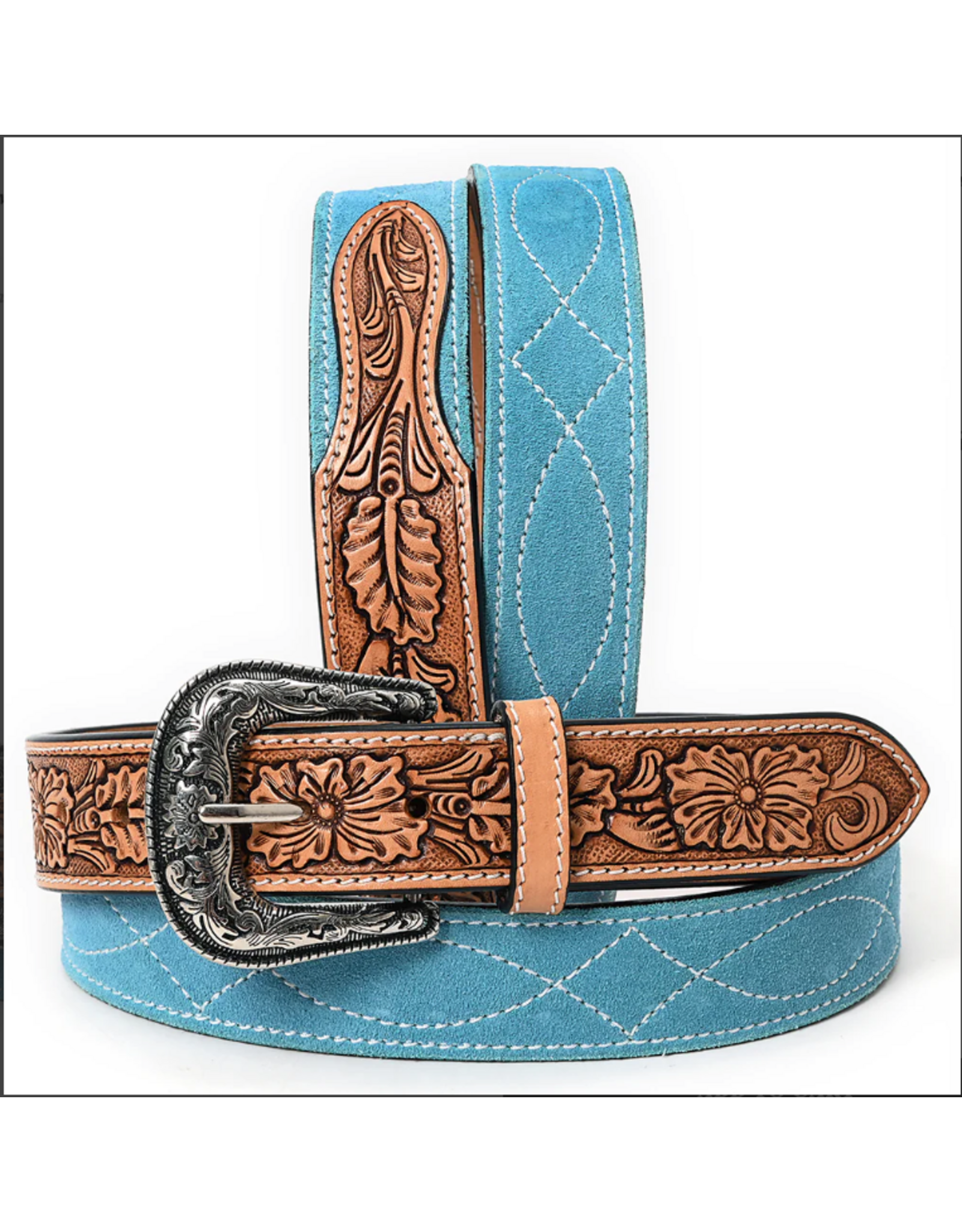 BELT TOOLED LEATHER SUEDE BLUE