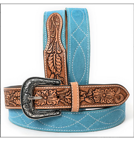 BELT TOOLED LEATHER SUEDE BLUE