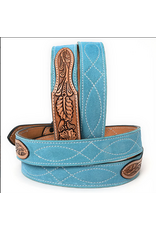 BELT TOOLED LEATHER SUEDE BLUE