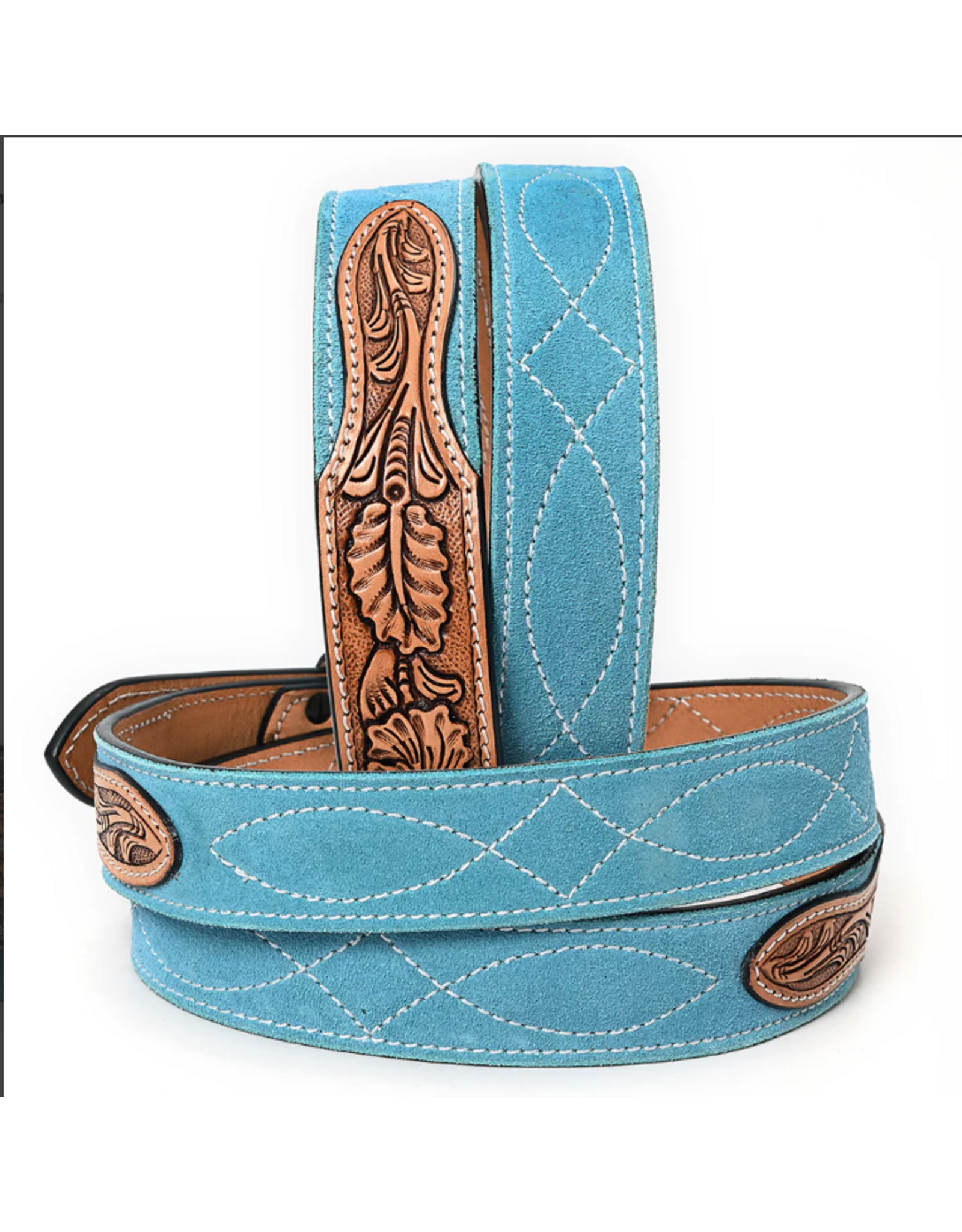 BELT TOOLED LEATHER SUEDE BLUE