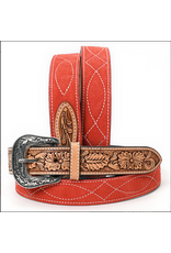 BELT AD RED SUEDE, TOOLED LEATHER