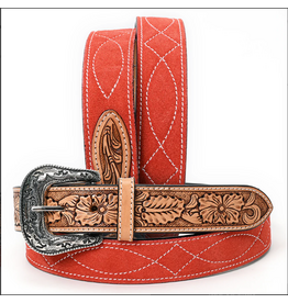 BELT AD RED SUEDE, TOOLED LEATHER