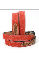 BELT AD RED SUEDE, TOOLED LEATHER