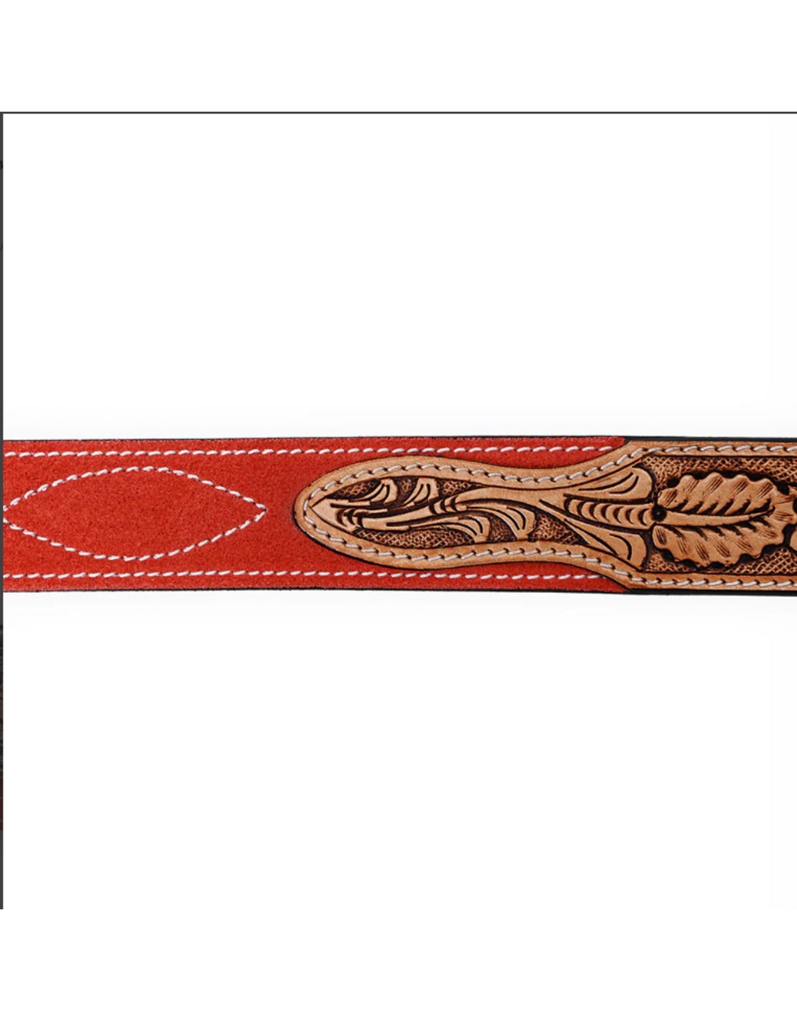 BELT AD RED SUEDE, TOOLED LEATHER