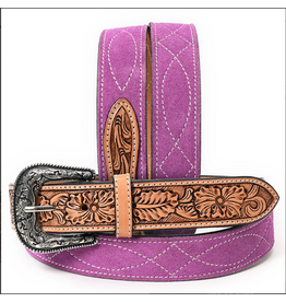 BELT AD PINK SUEDE, TOOLED LEATHER