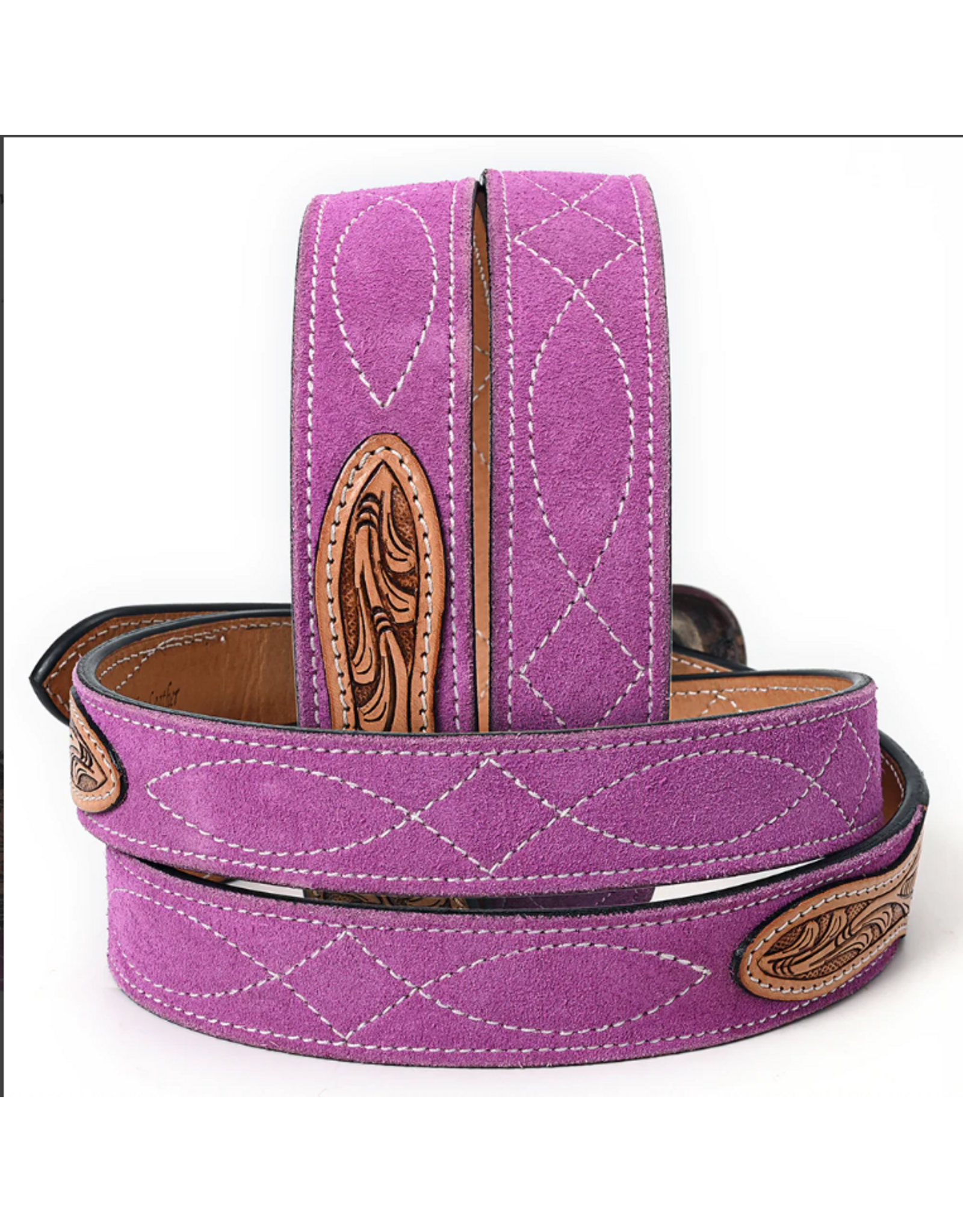 BELT AD PINK SUEDE, TOOLED LEATHER