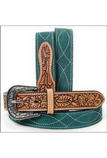 BELT AD GREEN SUEDE, TOOLED LEATHER