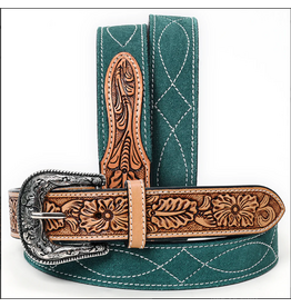 BELT AD GREEN SUEDE, TOOLED LEATHER