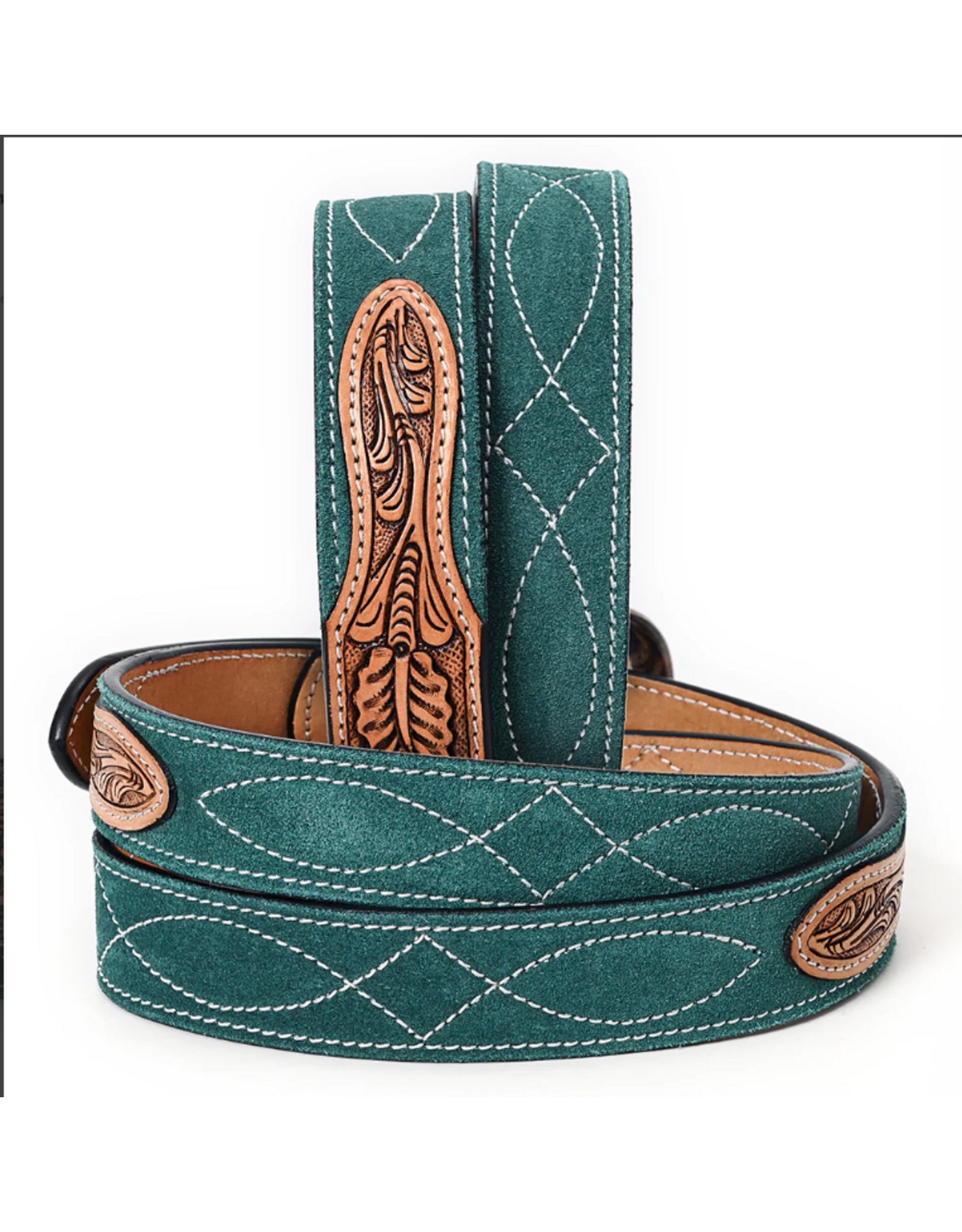 BELT AD GREEN SUEDE, TOOLED LEATHER