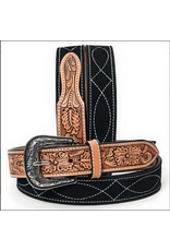 BELT AD BLACK SUEDE, TOOLED LEATHER