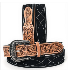 BELT AD BLACK SUEDE, TOOLED LEATHER