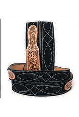 BELT AD BLACK SUEDE, TOOLED LEATHER