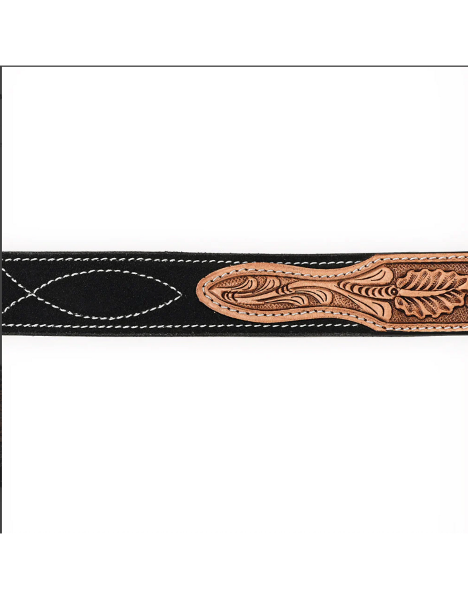 BELT AD BLACK SUEDE, TOOLED LEATHER