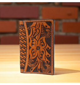 WALLET MENS MONEY CLIP BI FOLD FLORAL CARVING BSKT TOOLING
