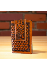 WALLET MENS MONEY CLIP BI FOLD FLORAL CARVING BSKT TOOLING