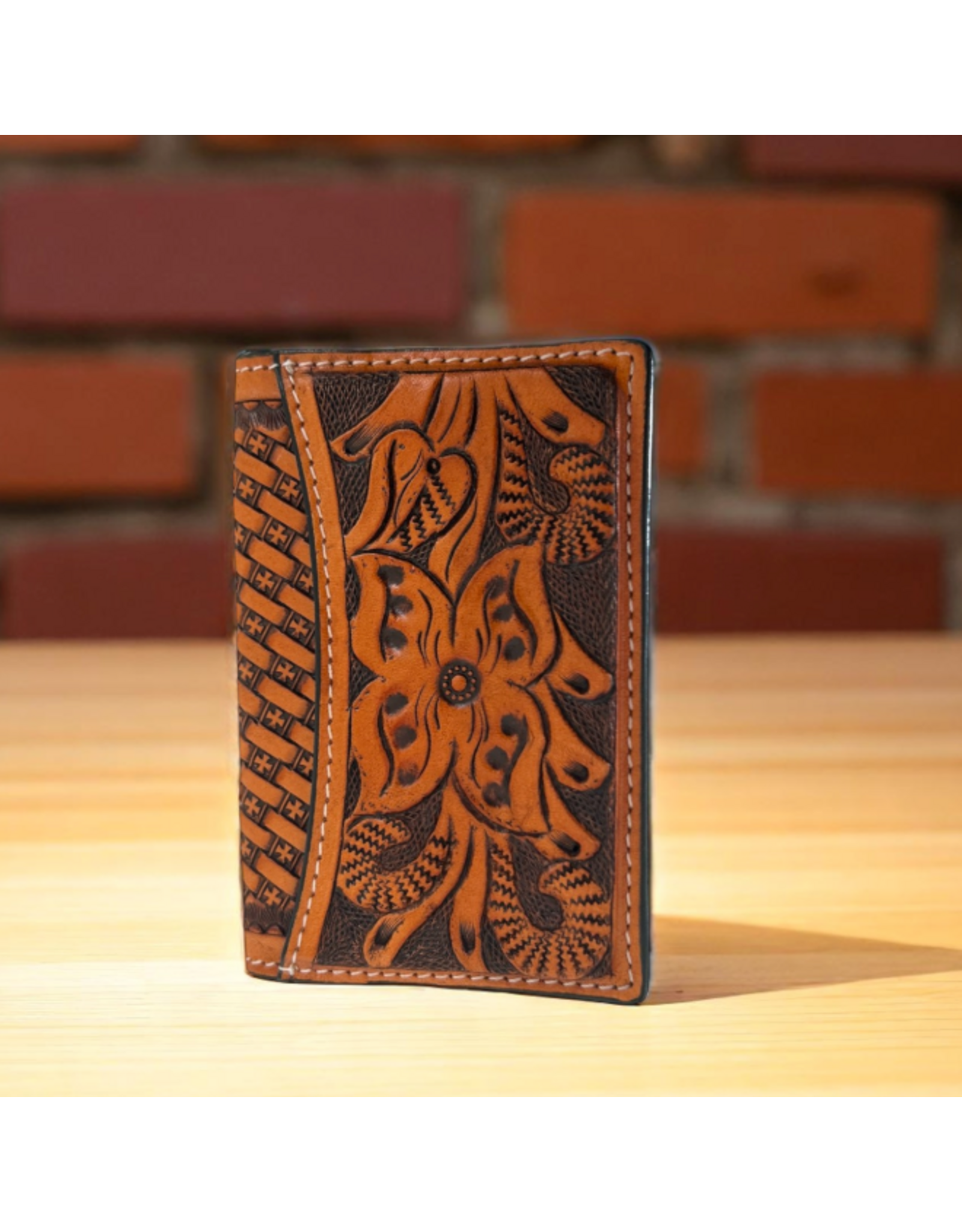 WALLET MENS MONEY CLIP BI FOLD FLORAL CARVING BSKT TOOLING